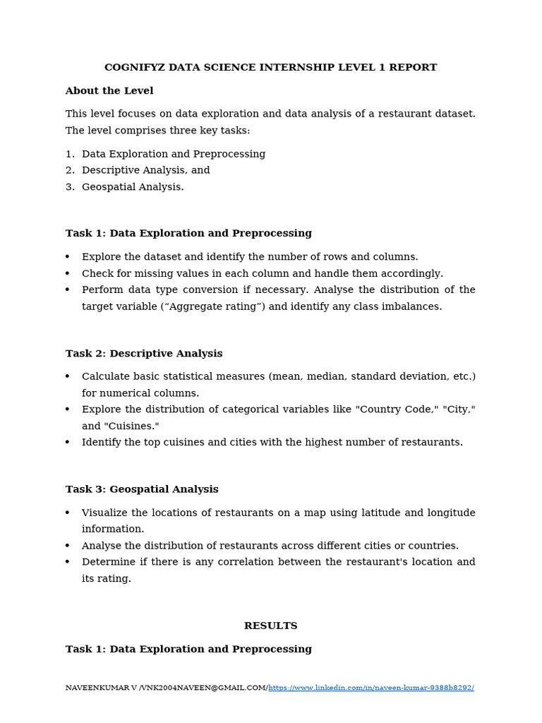 Data Science Internship Report: Restaurant Analysis | PDF | Spatial ...