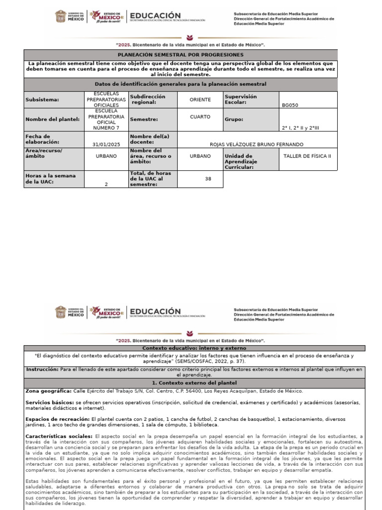 Planeación Semestral Taller de Física II | PDF | Aprendizaje