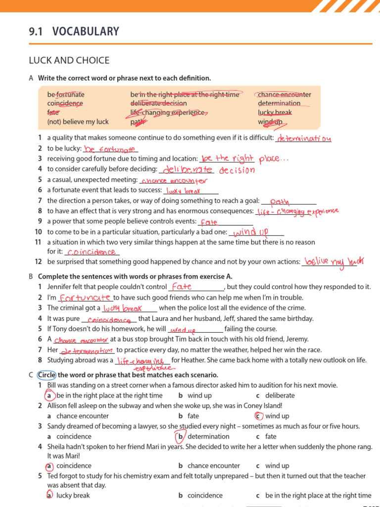 Vocabulary on Luck and Choice | PDF | Luck