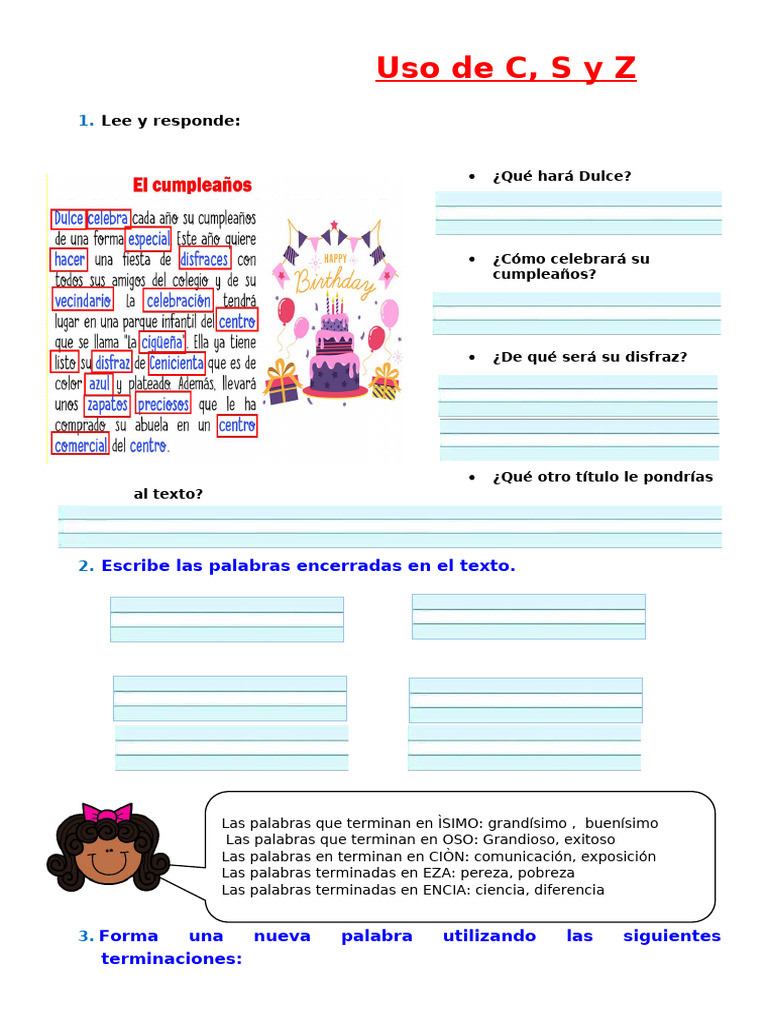 Ejercicios de Uso de C, S y Z para Niños | PDF