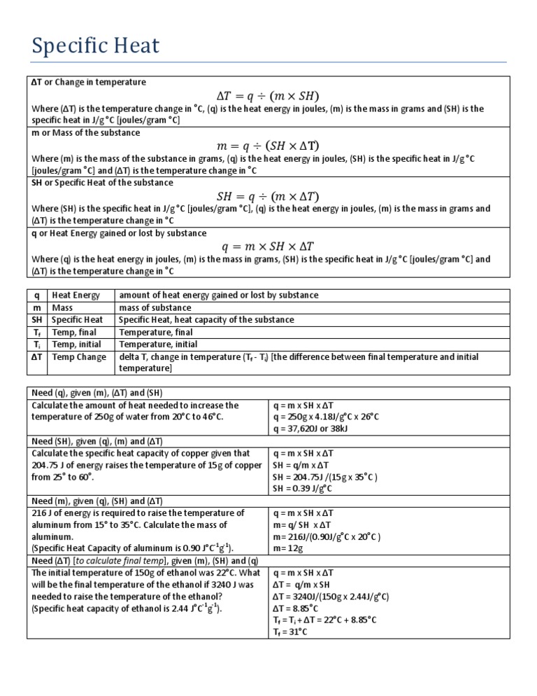 Specific Heat Calculations Explained | PDF