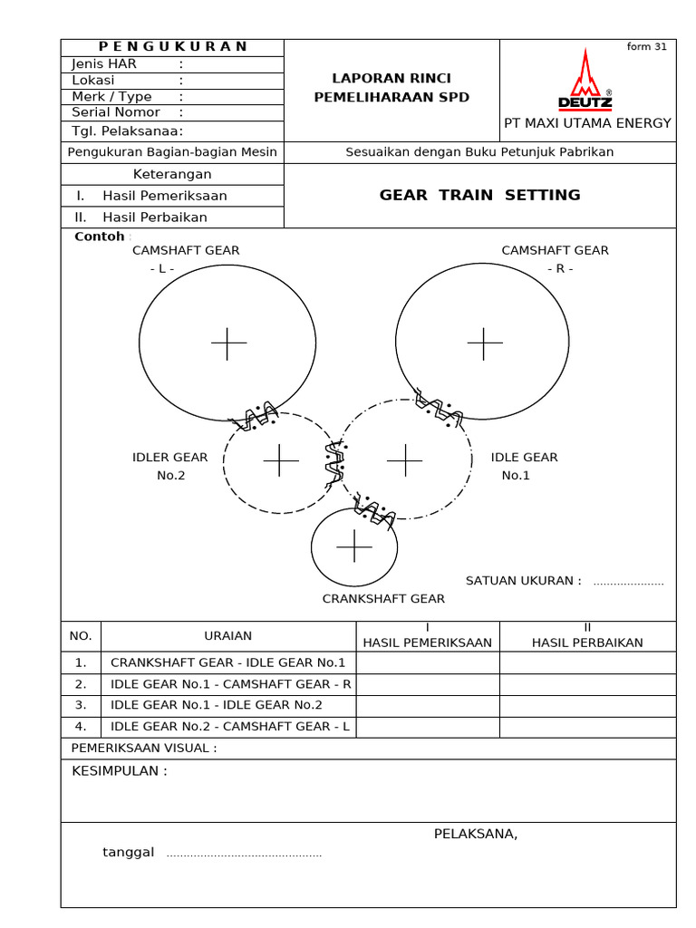 35 Form 31 Gear Train Setting - MUE | PDF
