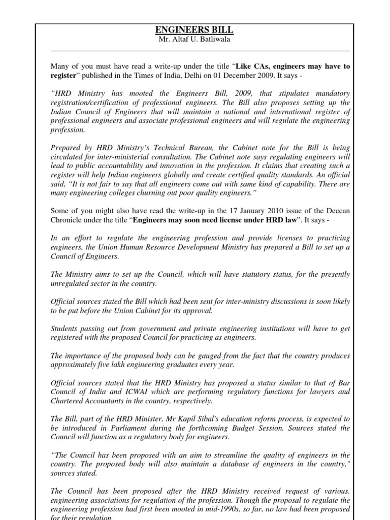 Engineers Bill 2025 Overview | PDF | Engineer | Profession