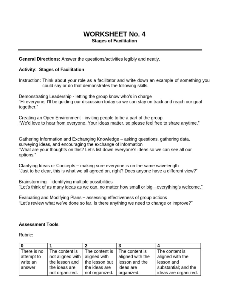 Stages of Facilitation Worksheet | PDF