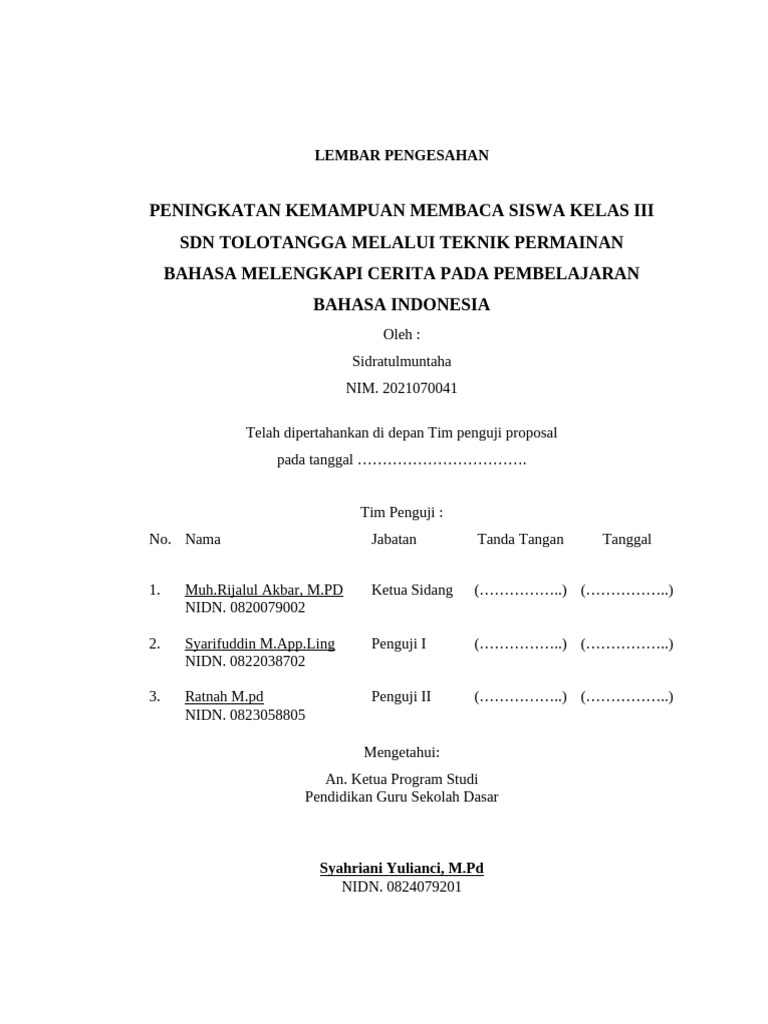 Contoh Lembar Pengesahan Penguji Proposal | PDF