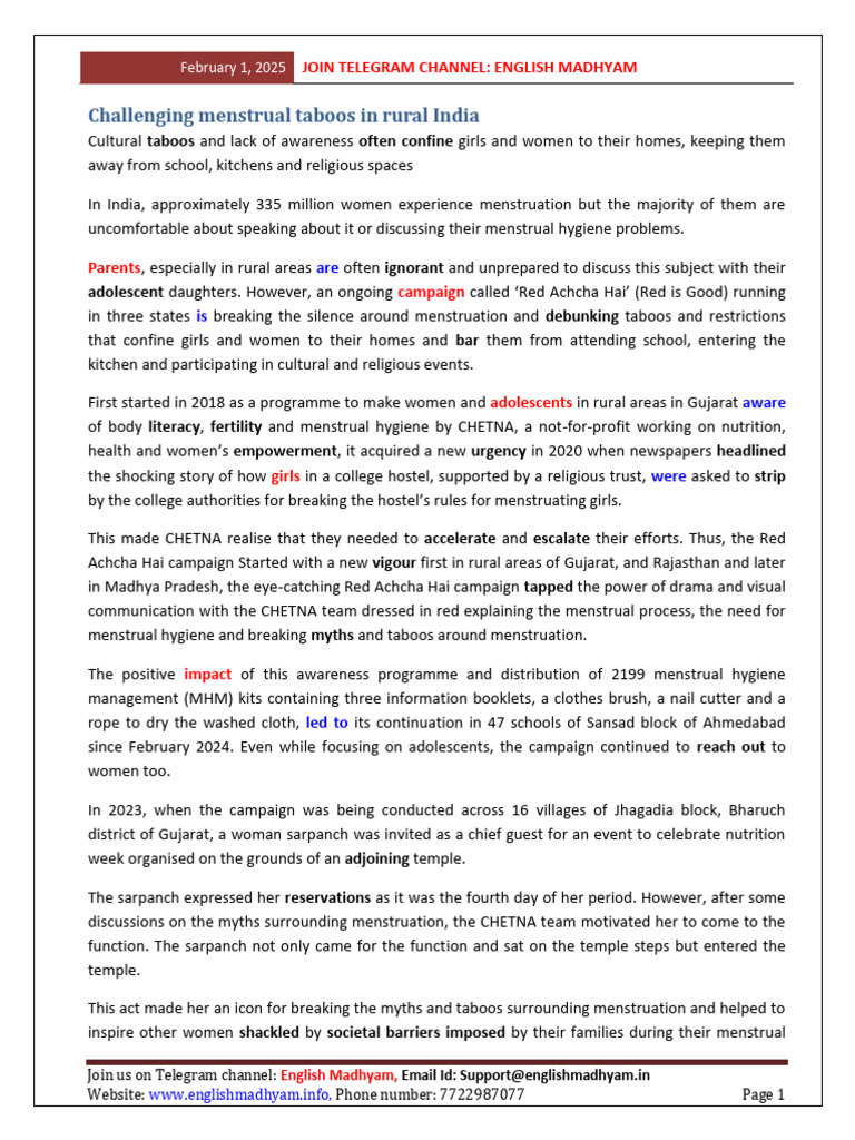 Breaking Menstrual Taboos in India | PDF