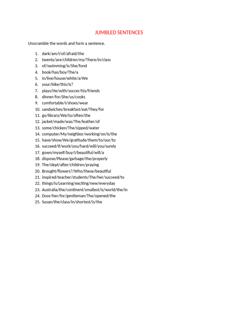 Unscrambling Jumbled Sentences | PDF