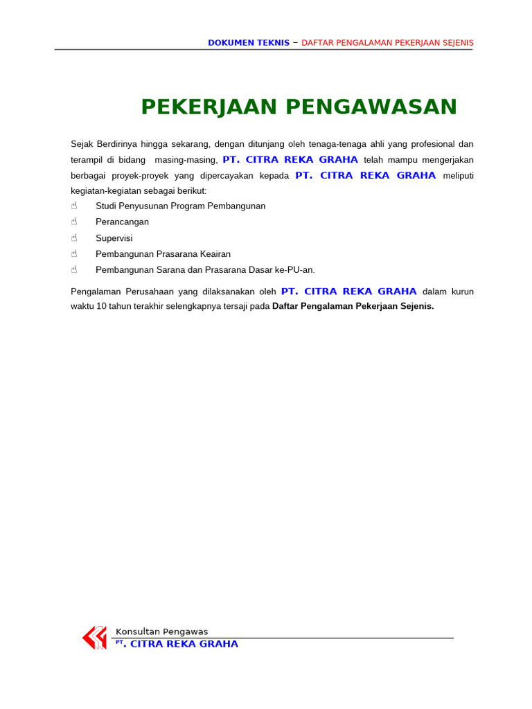 Daftar Pengalaman Proyek PT Citra Reka Graha | PDF