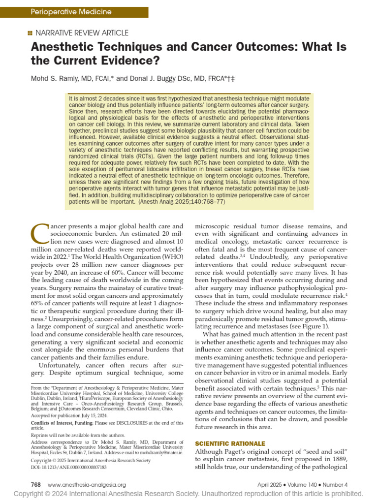 Anesthetic Techniques and Cancer Outcomes What Is.5 | PDF | Cancer ...
