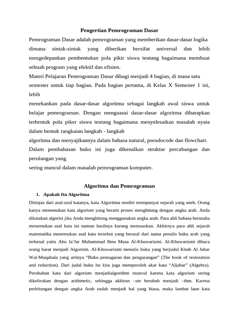 Pemrograman Dasar dan Algoritma | PDF