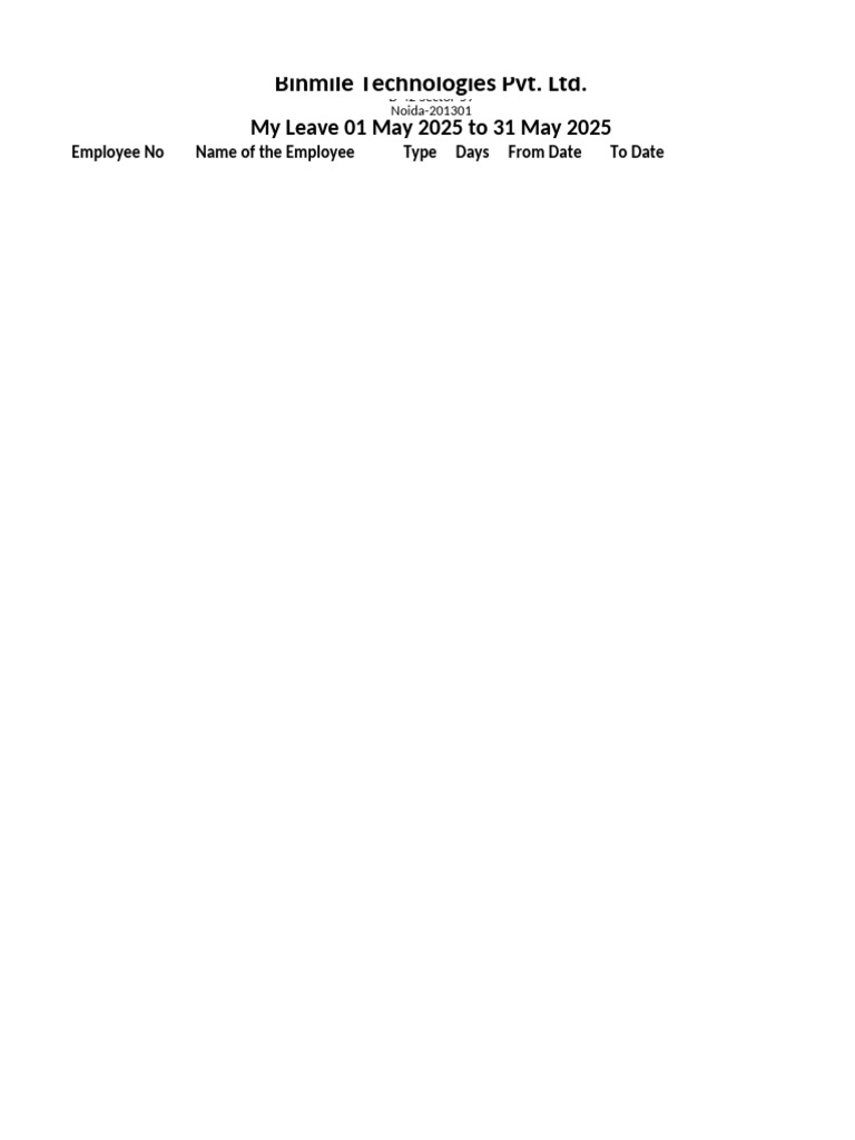 Leave Calendar 01 May 2025 - 31 May 2025 | PDF