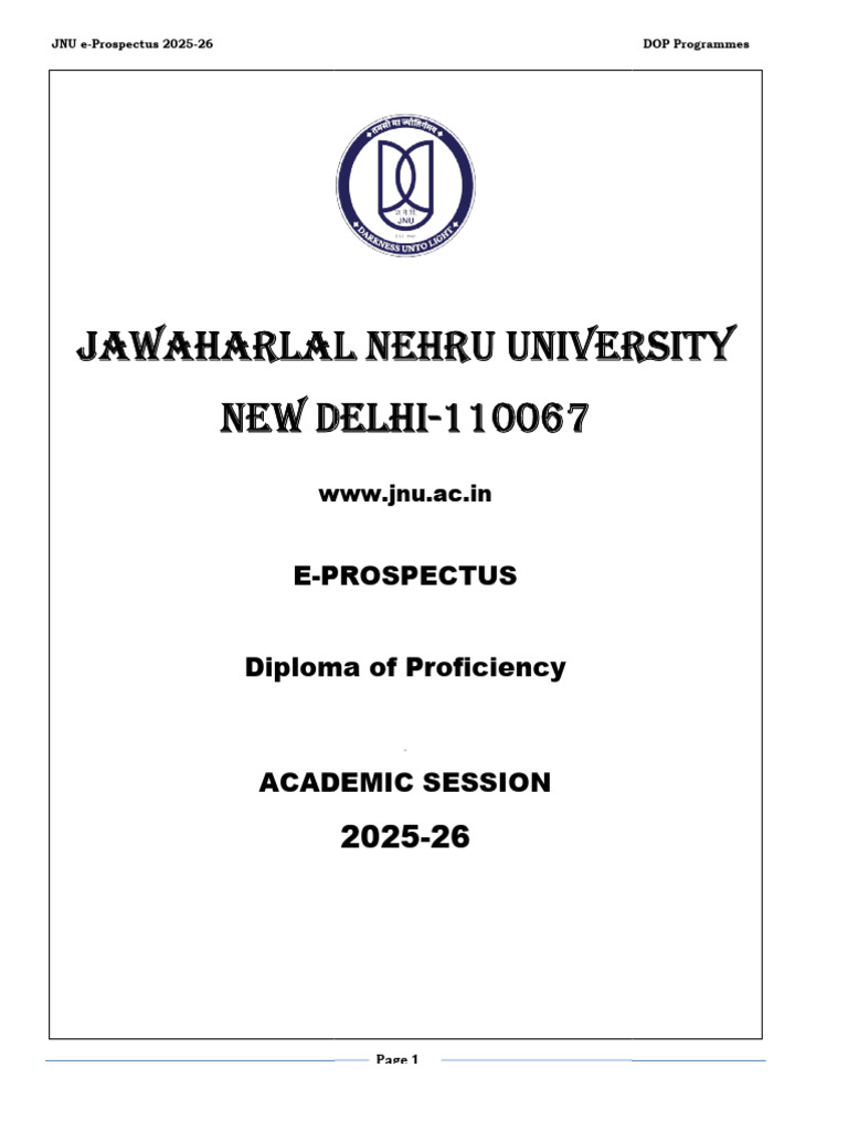 JNU Diploma of Proficiency 2025-26 | PDF
