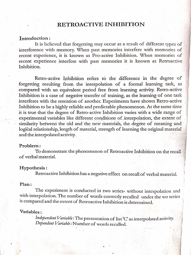 Retrospective Inhibition | PDF