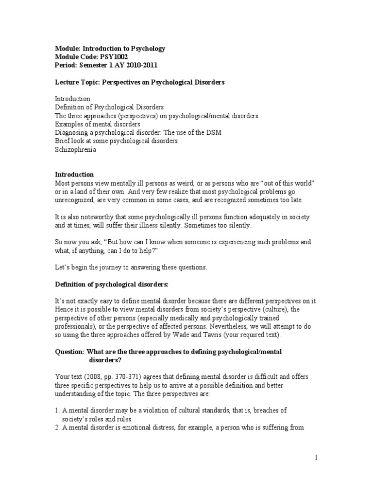 Understanding PSY1002: Psychological Disorders | PDF | Mental Disorder ...
