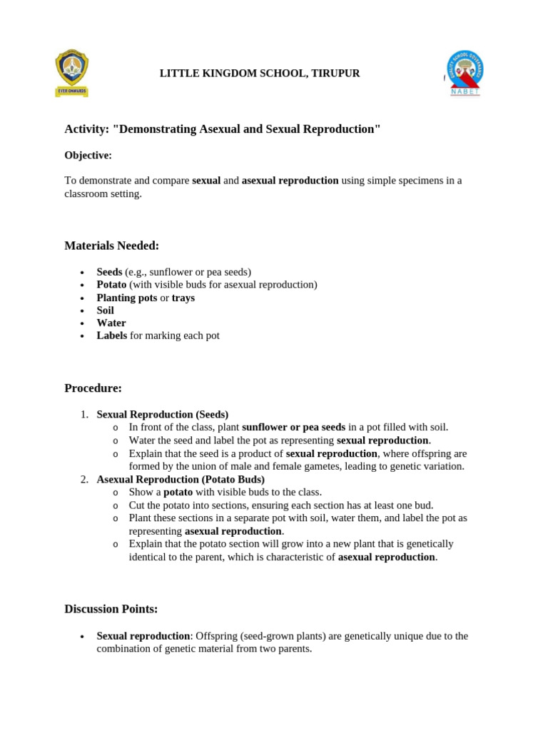 Reproduction Methods: Classroom Activity | PDF