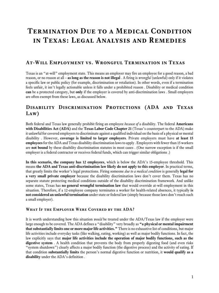 Medical Termination Laws in Texas | PDF | Americans With Disabilities ...