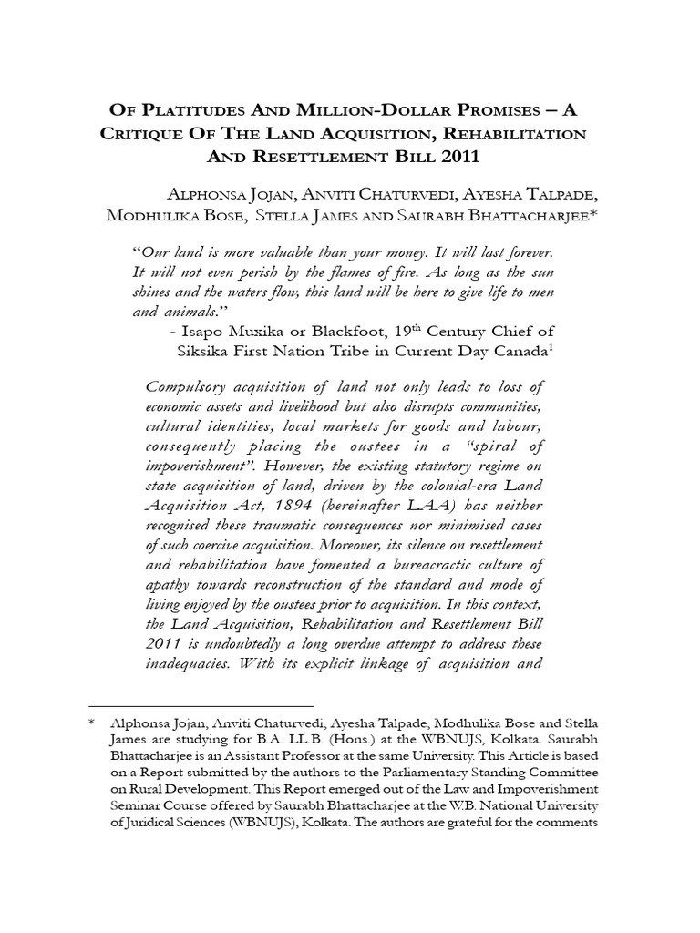 Critique of the Land Acquisition Bill | PDF | Eminent Domain | Justice