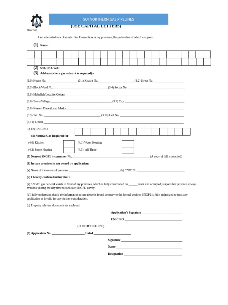 Domestic Gas Connection Application Form | PDF | Fuel Gas | Gases