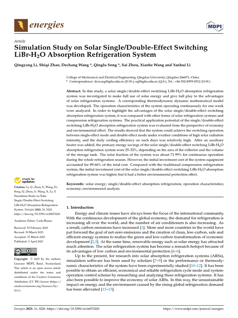 Solar LiBr-H2O Absorption Refrigeration Study | PDF | Water Heating ...