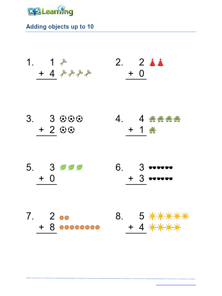 Kindergarten Object Addition Worksheet | PDF