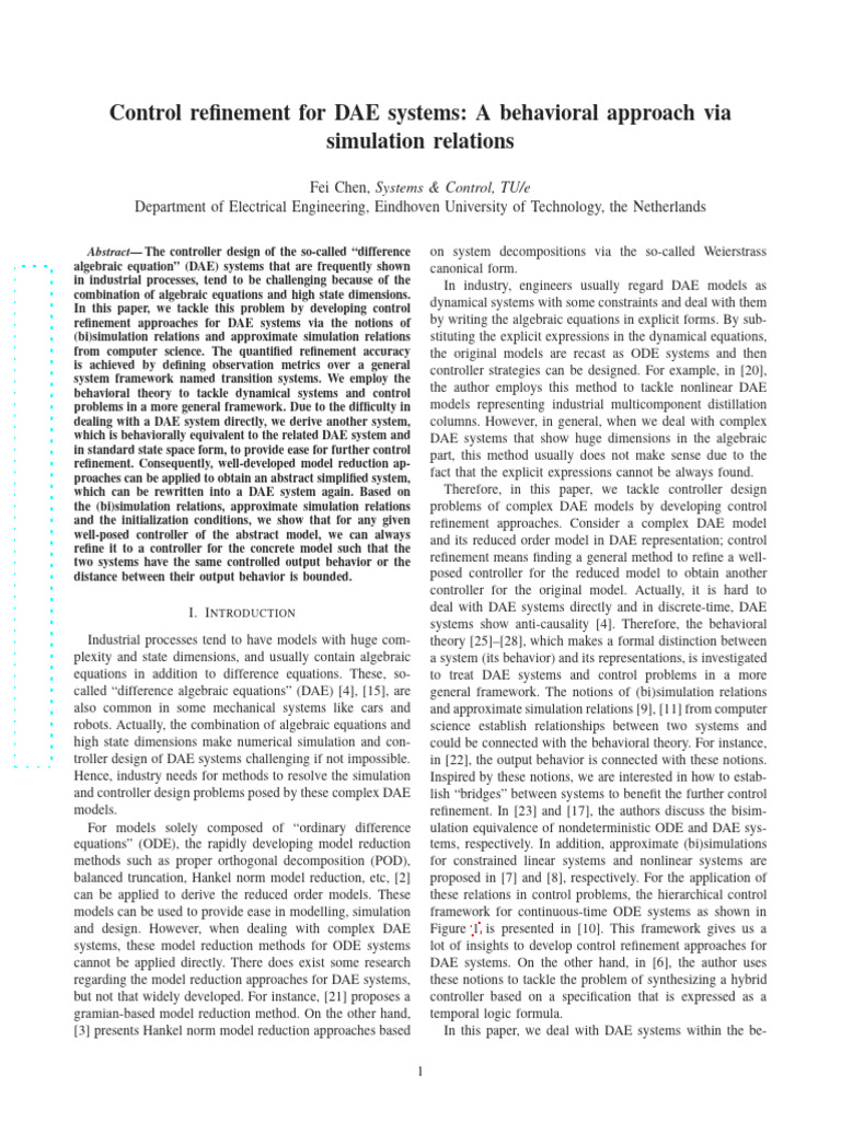 Control Refinement for DAE Systems | PDF | Ordinary Differential ...