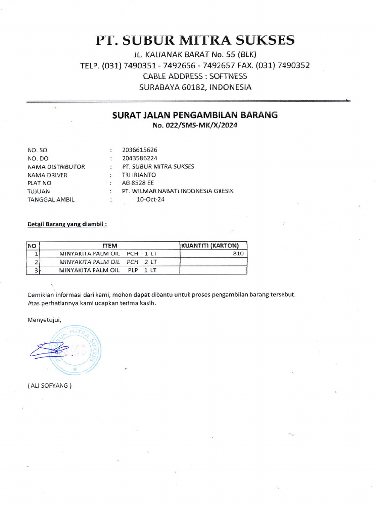 Surat Pengambilan Barang 022 KDR | PDF