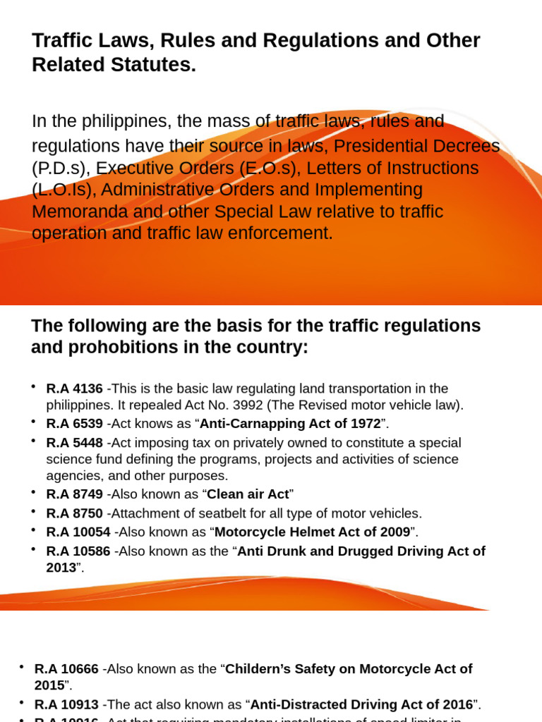 Traffic LawsRules and Regulations and Other Related Stattues ...
