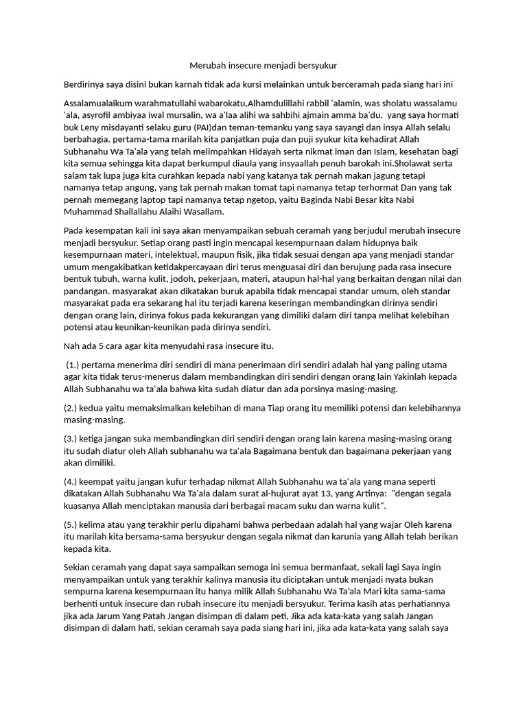 Atasi Insecure dengan Rasa Syukur | PDF