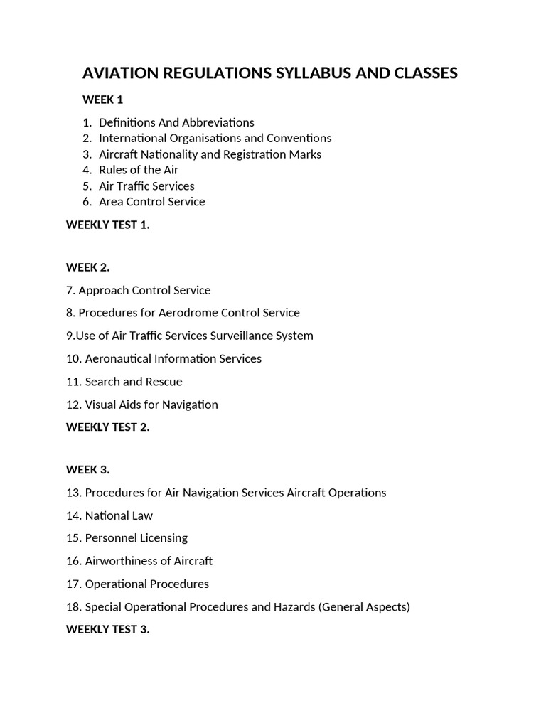Aviation Regulations Syllabus Overview | PDF