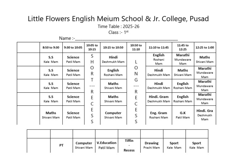 Time Table Class 1 | PDF