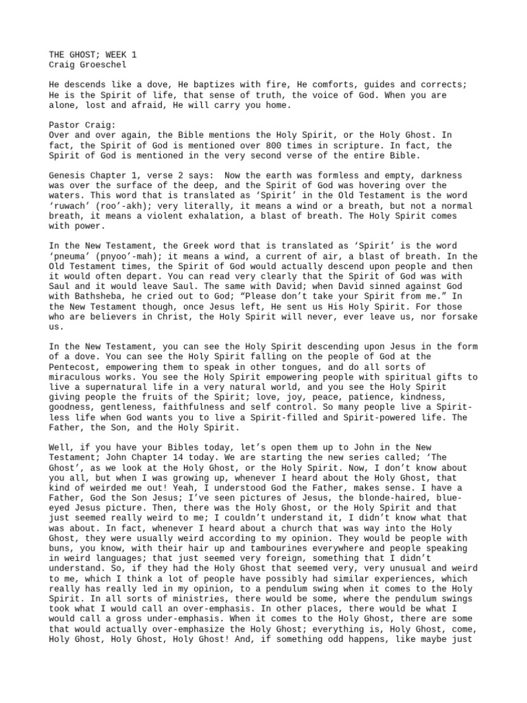 Ghost 1 - Message Transcript | PDF | Holy Spirit | Baptism With The ...