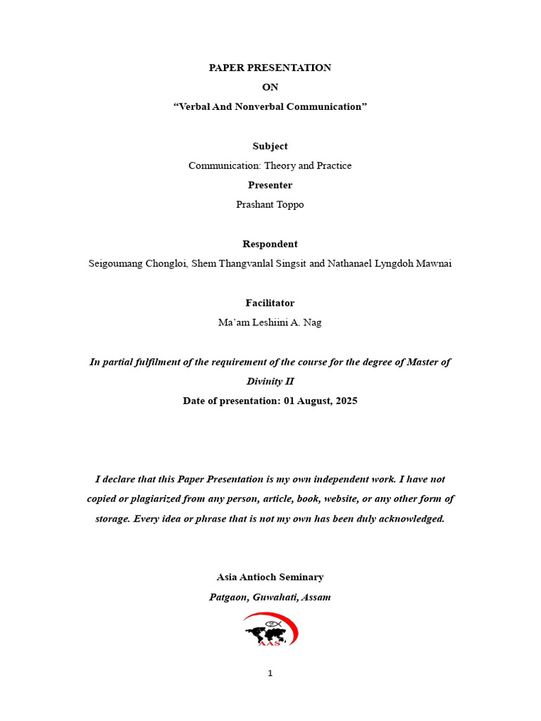 Verbal and Non-Verbal Communication | PDF | Nonverbal Communication ...
