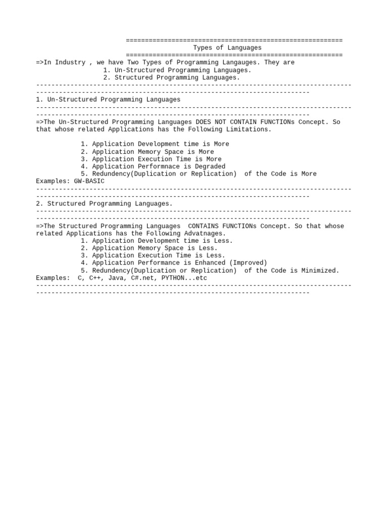 Types of Programming Languages Explained | PDF