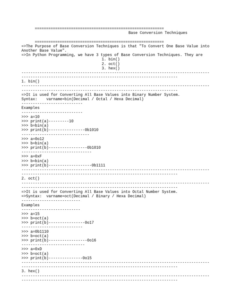 Base Conversion Techniques | PDF | Decimal | Discrete Mathematics