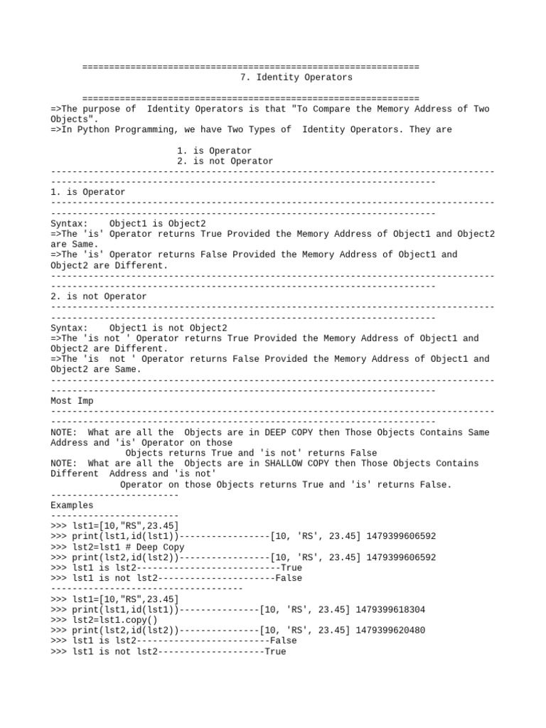 Python Identity Operators Explained | PDF | Computer Programming ...