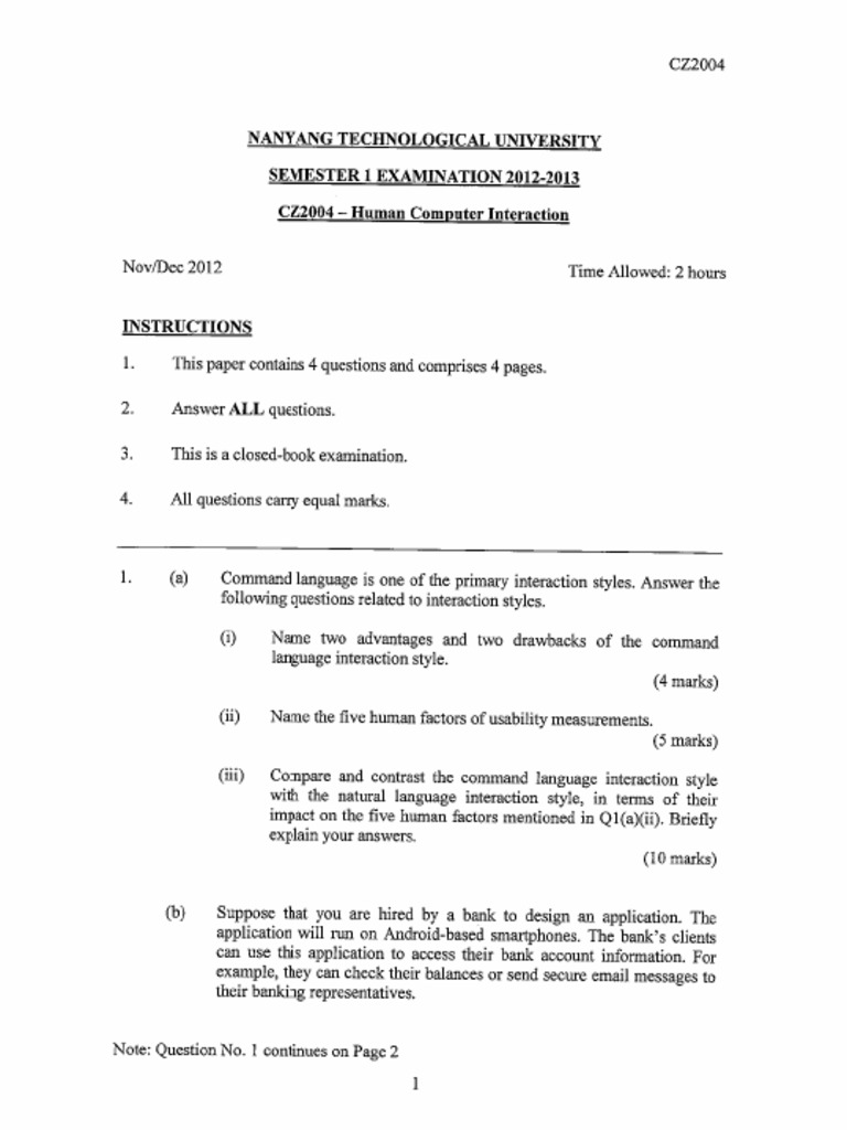 CZ2004-Human-Computer-Interaction (Exam Paper, 2012-2013, Sem 1) | PDF