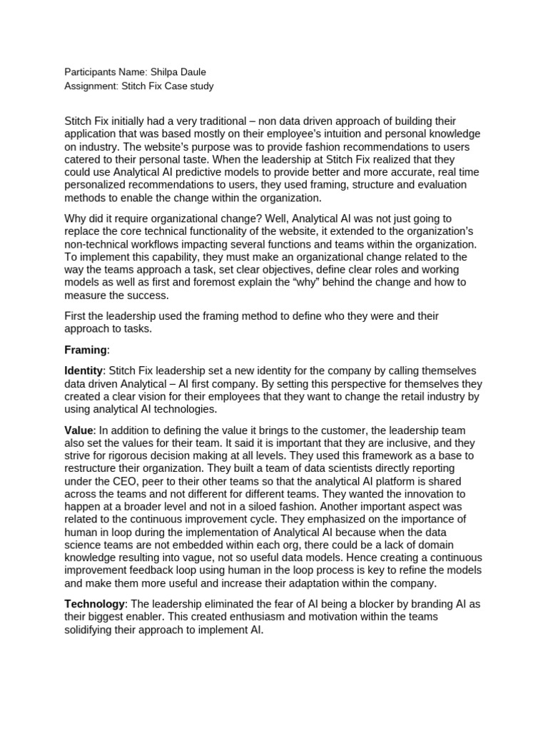 Stitch Fix's AI-Driven Transformation | PDF | Artificial Intelligence ...