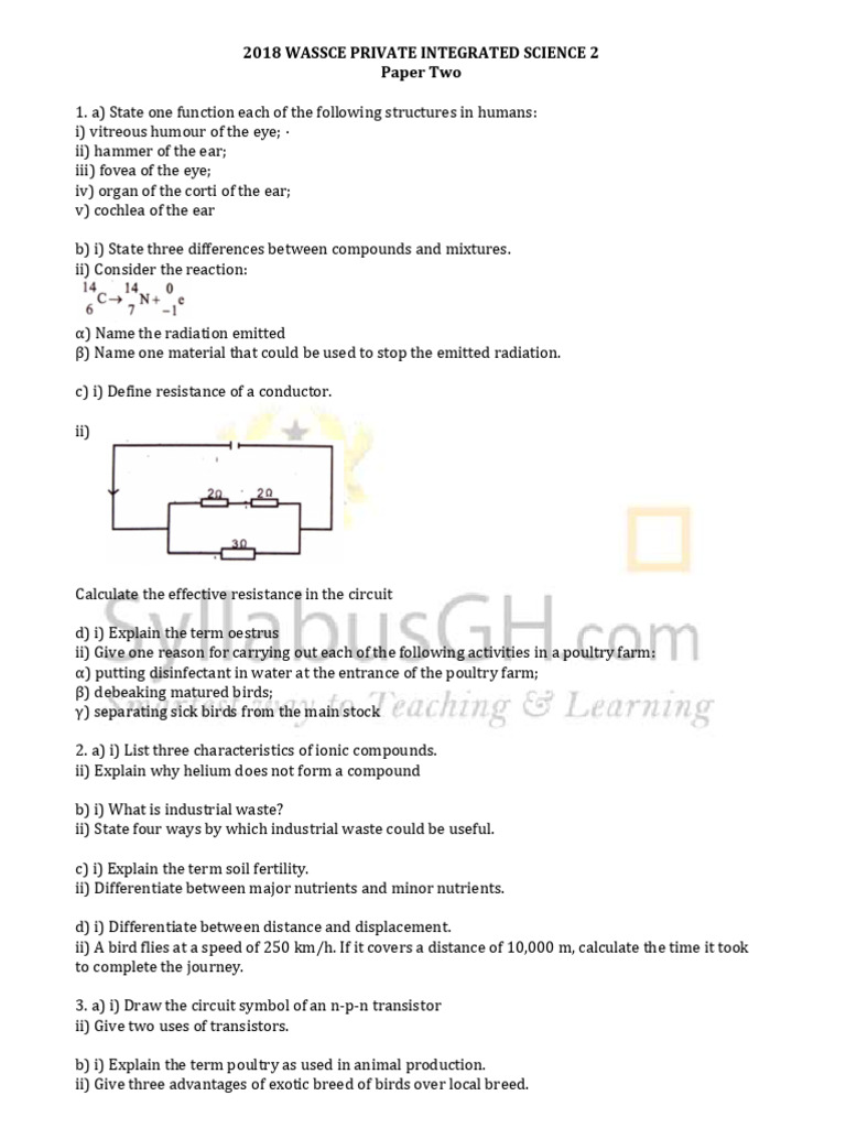2018 Wassce Private Integrated Science 2 Pdf Water Sodium