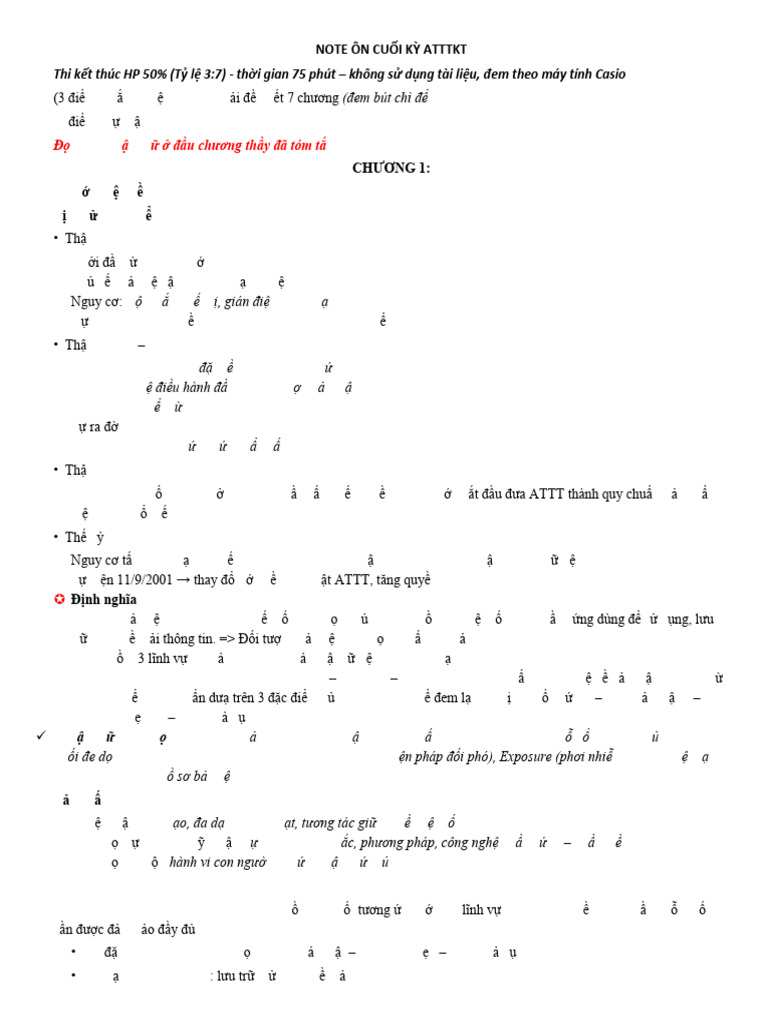NOTE ÔN CUỐI KỲ ATTTKT C1 | PDF