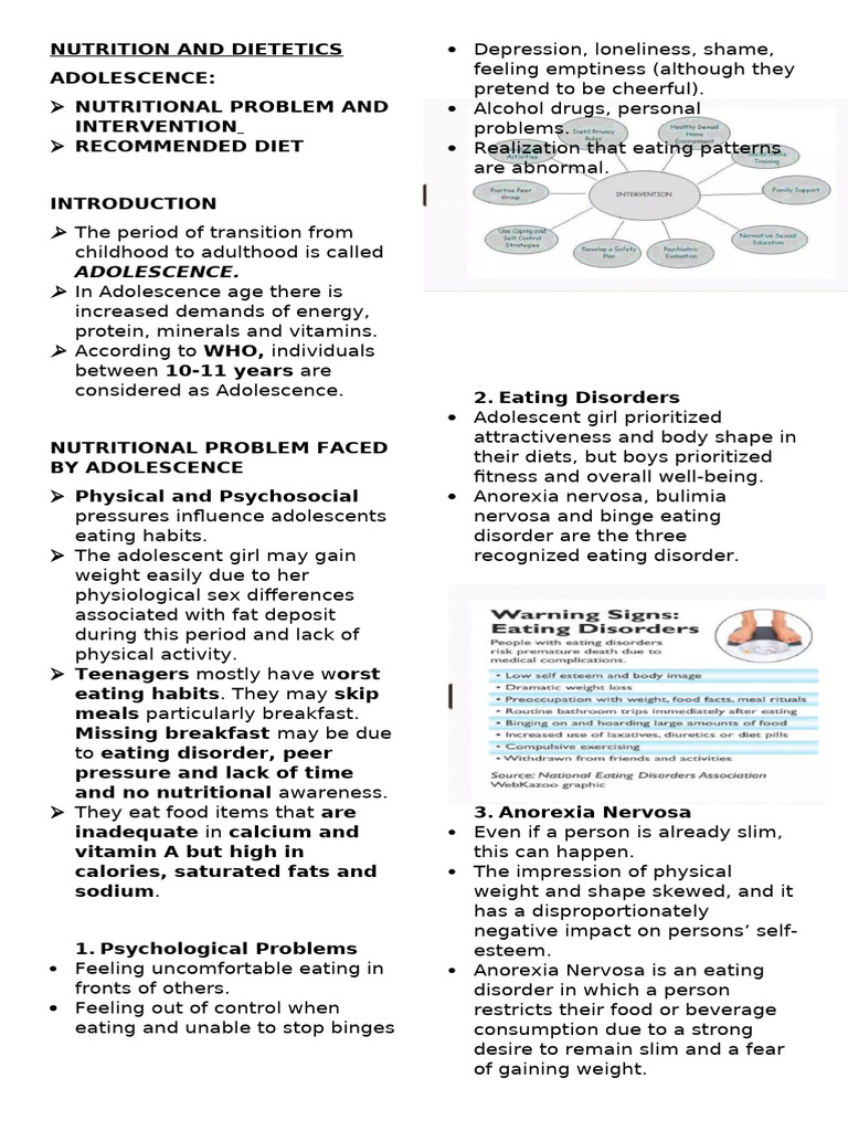 Adolescent Nutrition: Issues & Solutions | PDF | Eating | Eating Disorder