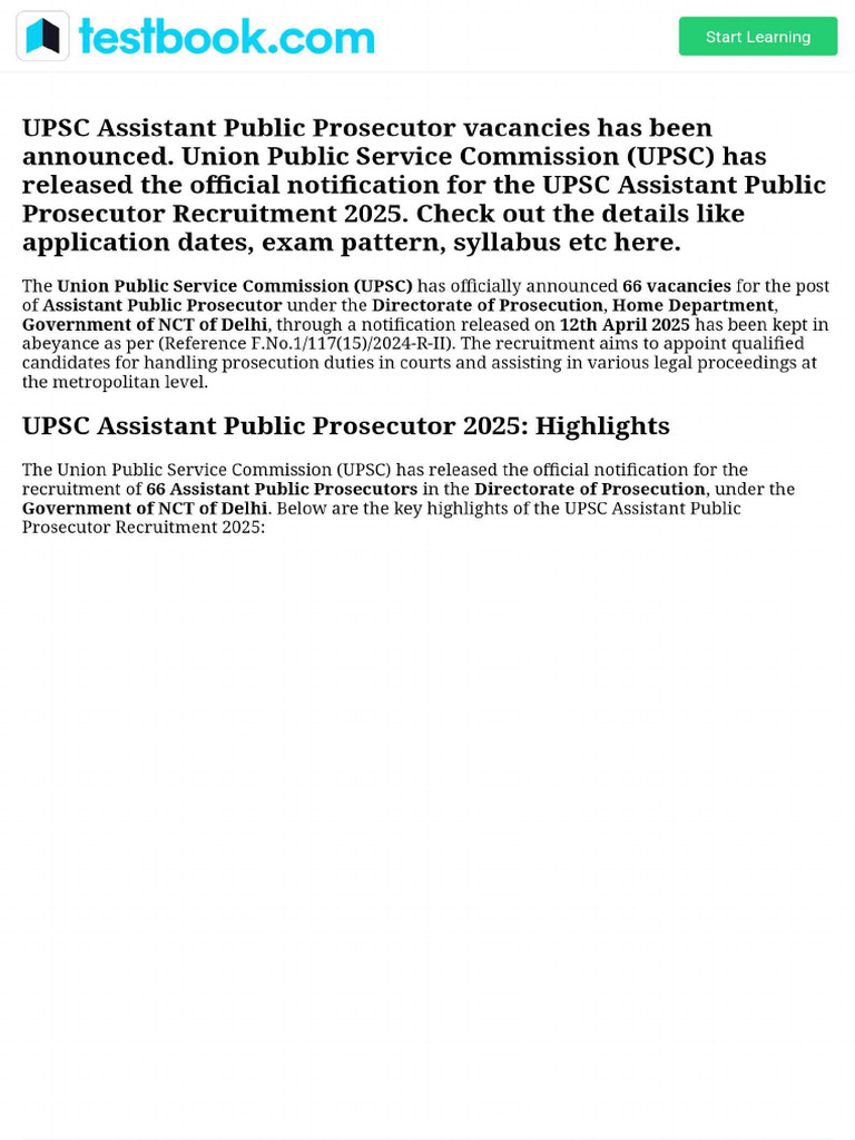 UPSC Assistant Public Prosecutor Recruitment 2025exam Info | PDF