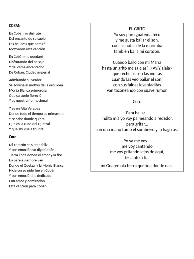 Letra Completa de la Canción Cobán | PDF