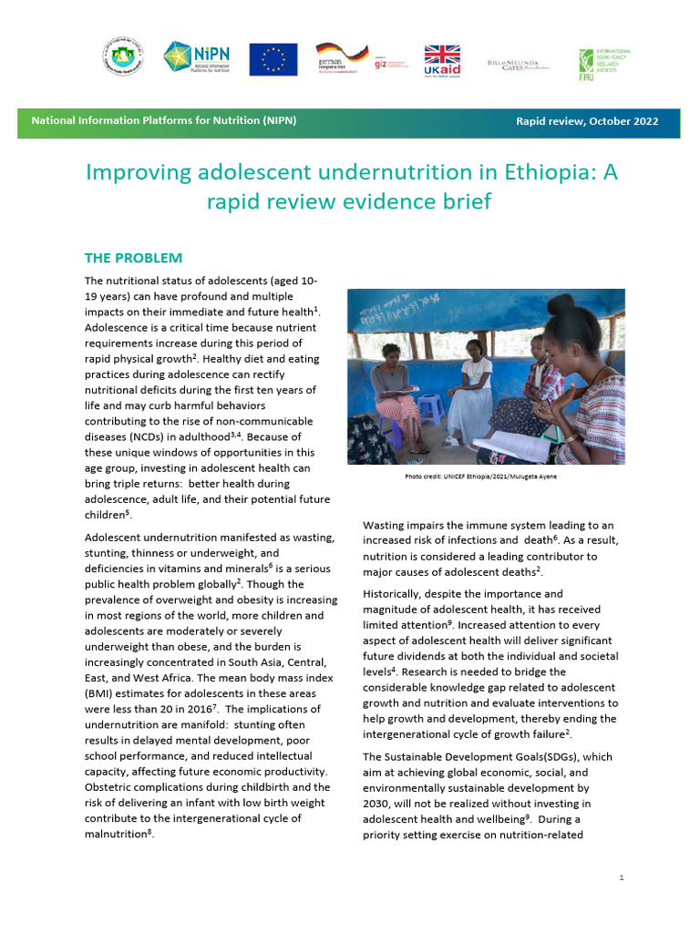 Adolescent Undernutrition in Ethiopia | PDF | Human Nutrition ...