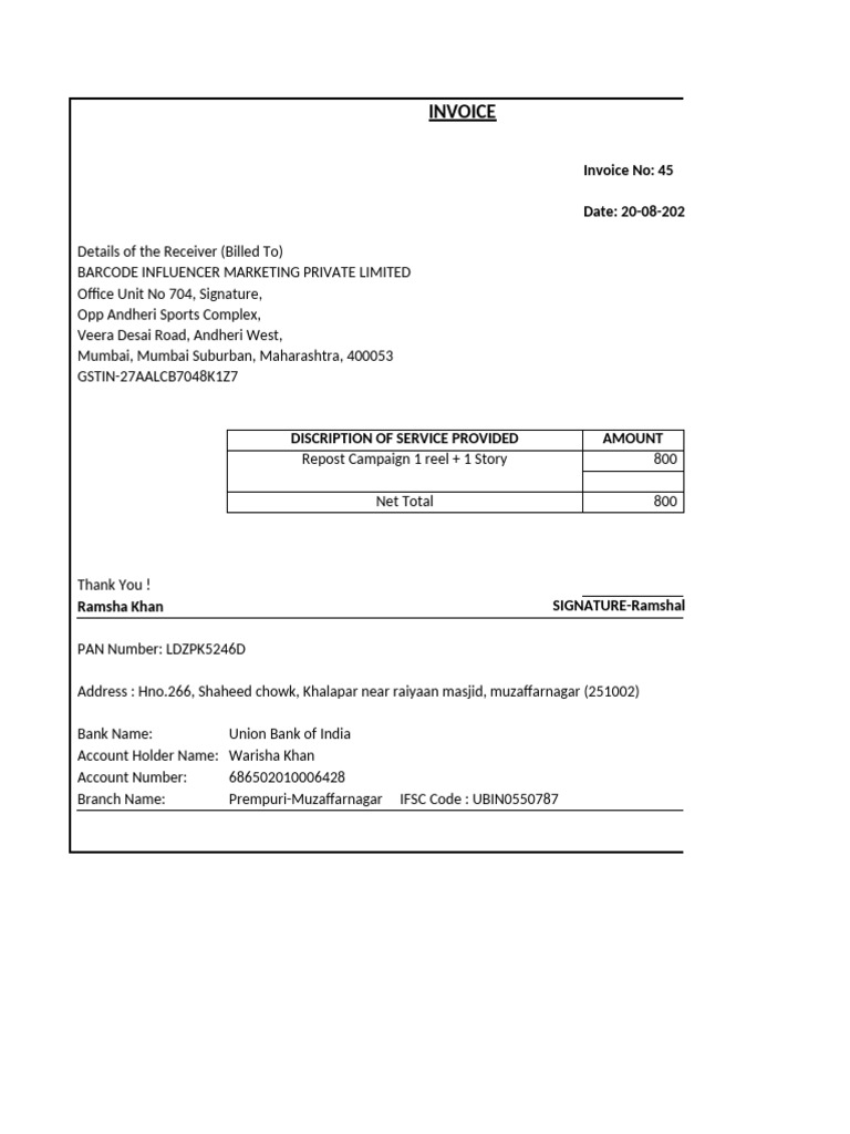 Invoice for Repost Campaign Services | PDF