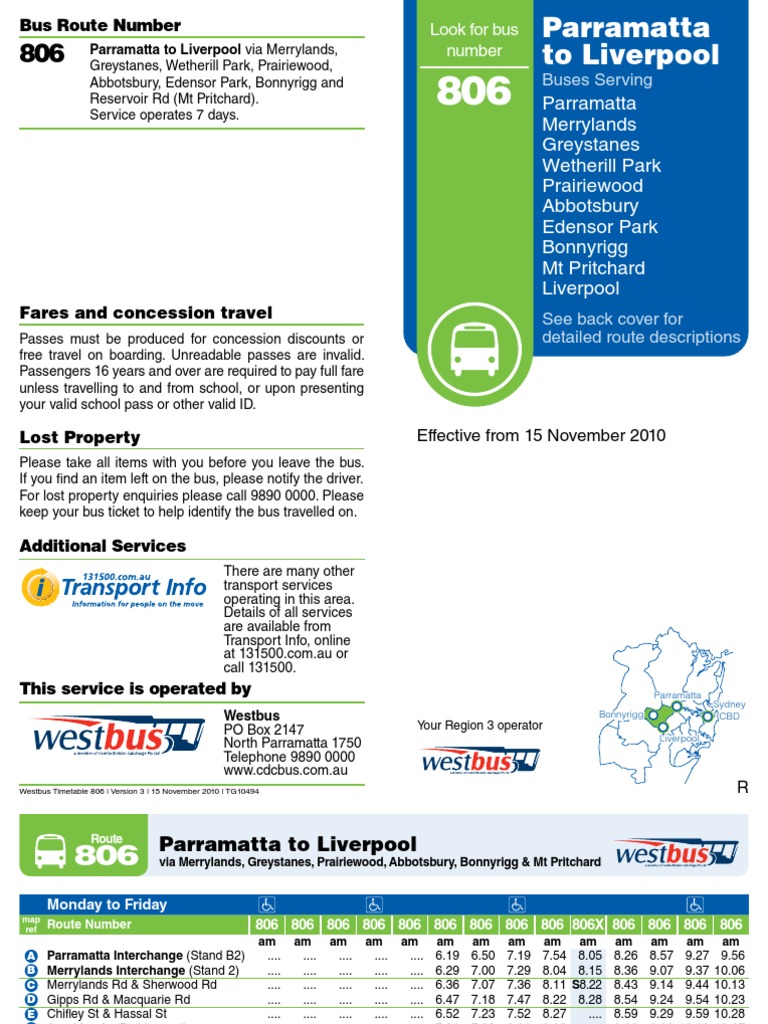 806 Bus Timetable: Parramatta to Liverpool | PDF | Bus | Vehicles