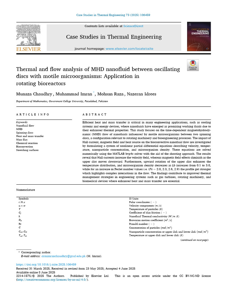 Thermal and Flow Analysis of MHD Nanofluid Between Oscillating Discs ...