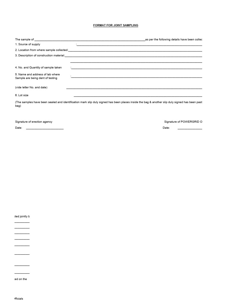 Joint Sampling Format for Construction Materials | PDF