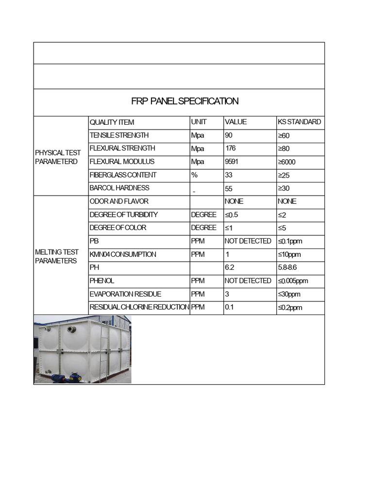 GRP Tank Specification-St For Kanombe | PDF