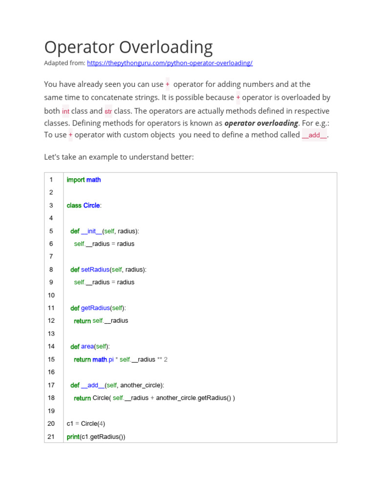 Python Operator Overloading Explained | PDF | Software Engineering ...