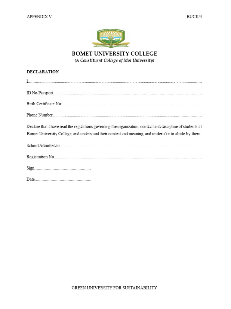 Bomet University Student Declaration Form | PDF
